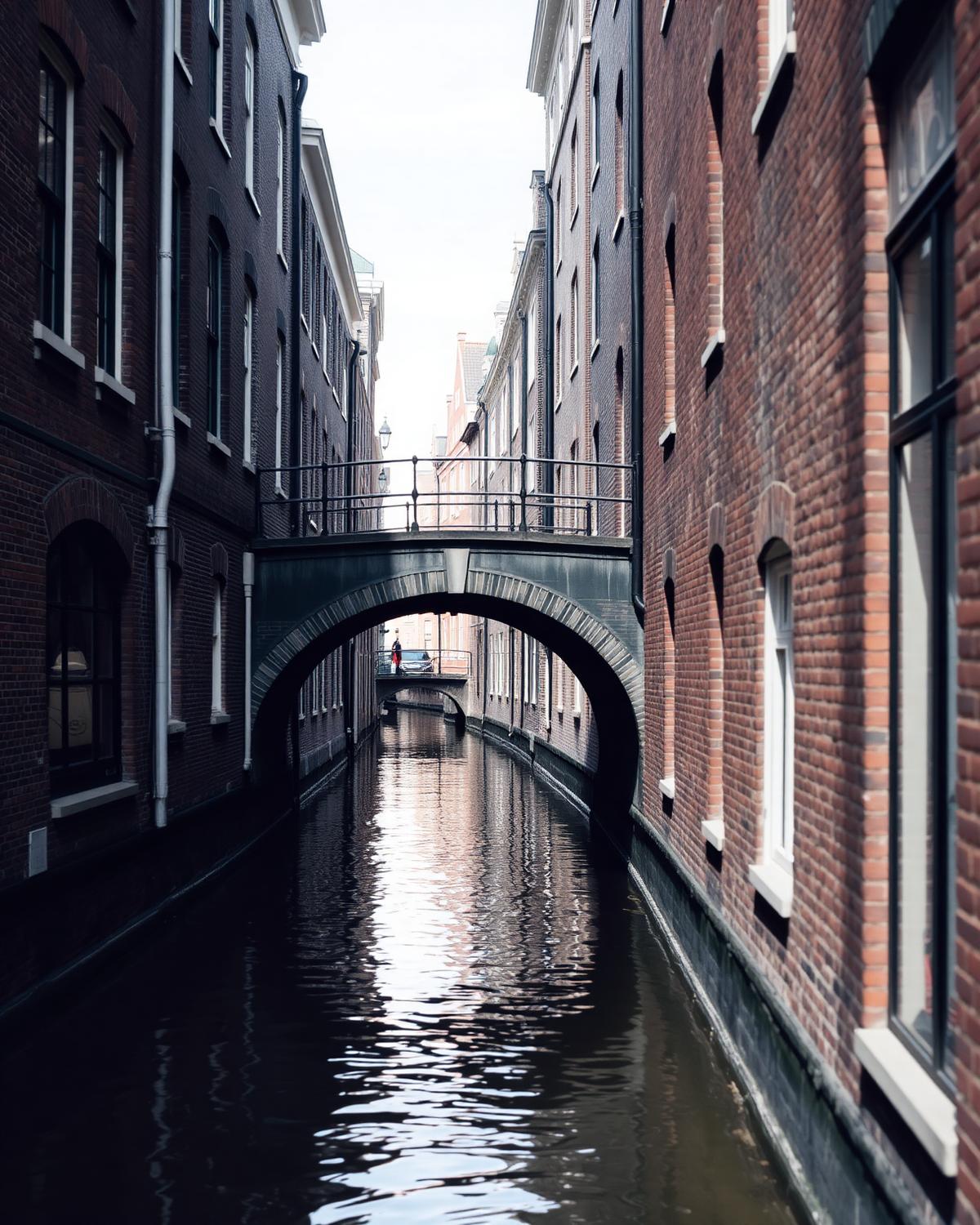 Smalle historische gracht met een lage boogbrug in de oude binnenstad van Amsterdam